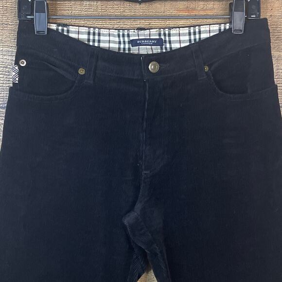 Burberry Corduroy Pants Black Nova Check Side Stripe Size 6 - Picture 2 of 12